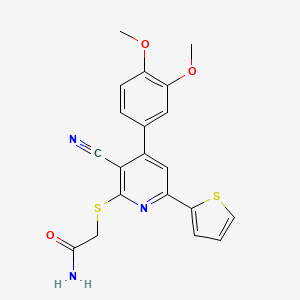 molecular formula C20H17N3O3S2 B4793313 2-{[3-cyano-4-(3,4-dimethoxyphenyl)-6-(2-thienyl)-2-pyridinyl]thio}acetamide 