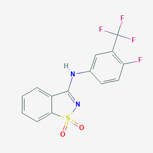B479337 N-[4-fluoro-3-(trifluoromethyl)phenyl]-1,2-benzothiazol-3-amine 1,1-dioxide CAS No. 663199-97-1