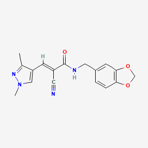 molecular formula C17H16N4O3 B4793372 N-(1,3-benzodioxol-5-ylmethyl)-2-cyano-3-(1,3-dimethyl-1H-pyrazol-4-yl)acrylamide 