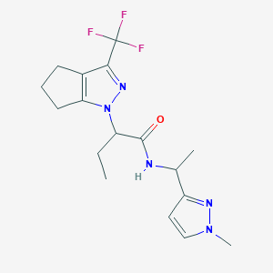 molecular formula C17H22F3N5O B4793443 N-[1-(1-methyl-1H-pyrazol-3-yl)ethyl]-2-[3-(trifluoromethyl)-5,6-dihydrocyclopenta[c]pyrazol-1(4H)-yl]butanamide 
