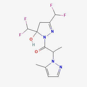 molecular formula C12H14F4N4O2 B4793554 3,5-bis(difluoromethyl)-1-[2-(5-methyl-1H-pyrazol-1-yl)propanoyl]-4,5-dihydro-1H-pyrazol-5-ol 