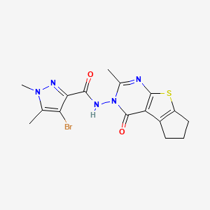molecular formula C16H16BrN5O2S B4793691 4-bromo-1,5-dimethyl-N-(2-methyl-4-oxo-6,7-dihydro-4H-cyclopenta[4,5]thieno[2,3-d]pyrimidin-3(5H)-yl)-1H-pyrazole-3-carboxamide 
