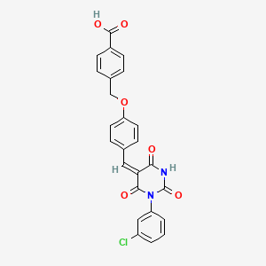 4-[(4-{[1-(3-chlorophenyl)-2,4,6-trioxotetrahydro-5(2H)-pyrimidinylidene]methyl}phenoxy)methyl]benzoic acid