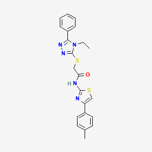 molecular formula C22H21N5OS2 B4793758 2-[(4-ethyl-5-phenyl-4H-1,2,4-triazol-3-yl)thio]-N-[4-(4-methylphenyl)-1,3-thiazol-2-yl]acetamide 