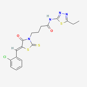 molecular formula C18H17ClN4O2S3 B4793907 4-[5-(2-chlorobenzylidene)-4-oxo-2-thioxo-1,3-thiazolidin-3-yl]-N-(5-ethyl-1,3,4-thiadiazol-2-yl)butanamide 