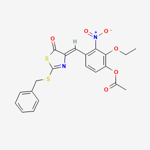 molecular formula C21H18N2O6S2 B4793915 4-{[2-(benzylthio)-5-oxo-1,3-thiazol-4(5H)-ylidene]methyl}-2-ethoxy-3-nitrophenyl acetate 