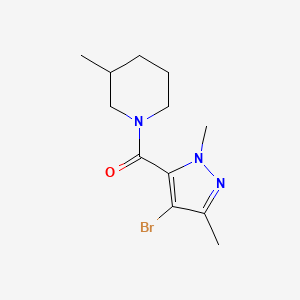 molecular formula C12H18BrN3O B4794068 1-[(4-bromo-1,3-dimethyl-1H-pyrazol-5-yl)carbonyl]-3-methylpiperidine 