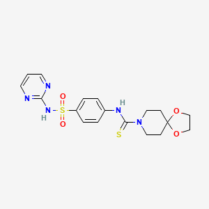 molecular formula C18H21N5O4S2 B4794123 N-{4-[(2-嘧啶氨基)磺酰基]苯基}-1,4-二氧杂-8-氮杂螺[4.5]癸烷-8-硫代酰胺 