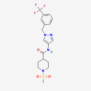 molecular formula C18H21F3N4O3S B4794265 1-(methylsulfonyl)-N-{1-[3-(trifluoromethyl)benzyl]-1H-pyrazol-4-yl}-4-piperidinecarboxamide 