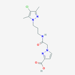 molecular formula C14H18ClN5O3 B4794365 1-(2-{[3-(4-chloro-3,5-dimethyl-1H-pyrazol-1-yl)propyl]amino}-2-oxoethyl)-1H-pyrazole-3-carboxylic acid 