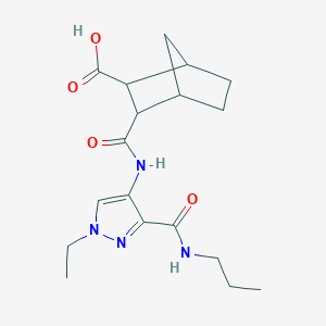 molecular formula C18H26N4O4 B4794370 3-[({1-ethyl-3-[(propylamino)carbonyl]-1H-pyrazol-4-yl}amino)carbonyl]bicyclo[2.2.1]heptane-2-carboxylic acid 