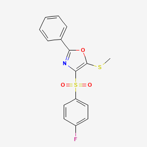molecular formula C16H12FNO3S2 B4794497 4-[(4-fluorophenyl)sulfonyl]-5-(methylthio)-2-phenyl-1,3-oxazole 