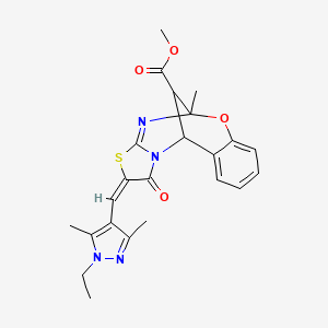 molecular formula C23H24N4O4S B4794539 methyl 13-[(1-ethyl-3,5-dimethyl-1H-pyrazol-4-yl)methylene]-9-methyl-14-oxo-8-oxa-12-thia-10,15-diazatetracyclo[7.6.1.0~2,7~.0~11,15~]hexadeca-2,4,6,10-tetraene-16-carboxylate 