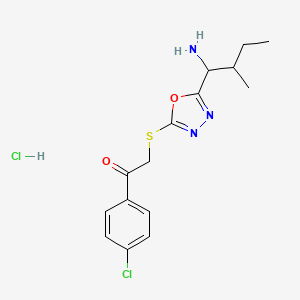 molecular formula C15H19Cl2N3O2S B4794620 2-{[5-(1-amino-2-methylbutyl)-1,3,4-oxadiazol-2-yl]thio}-1-(4-chlorophenyl)ethanone hydrochloride 