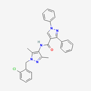 molecular formula C28H24ClN5O B4794629 N-[1-(2-chlorobenzyl)-3,5-dimethyl-1H-pyrazol-4-yl]-1,3-diphenyl-1H-pyrazole-4-carboxamide 