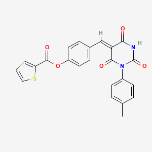 molecular formula C23H16N2O5S B4794708 4-{[1-(4-methylphenyl)-2,4,6-trioxotetrahydro-5(2H)-pyrimidinylidene]methyl}phenyl 2-thiophenecarboxylate 