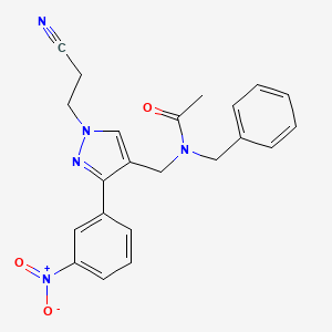 molecular formula C22H21N5O3 B4794736 N-benzyl-N-{[1-(2-cyanoethyl)-3-(3-nitrophenyl)-1H-pyrazol-4-yl]methyl}acetamide 
