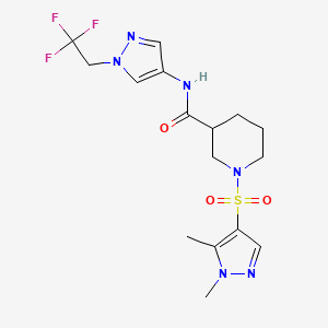 molecular formula C16H21F3N6O3S B4794751 1-[(1,5-dimethyl-1H-pyrazol-4-yl)sulfonyl]-N-[1-(2,2,2-trifluoroethyl)-1H-pyrazol-4-yl]-3-piperidinecarboxamide 