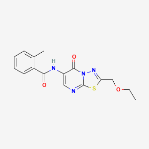 molecular formula C16H16N4O3S B4794754 N-[2-(ethoxymethyl)-5-oxo-5H-[1,3,4]thiadiazolo[3,2-a]pyrimidin-6-yl]-2-methylbenzamide 
