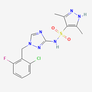molecular formula C14H14ClFN6O2S B4794776 N-[1-(2-chloro-6-fluorobenzyl)-1H-1,2,4-triazol-3-yl]-3,5-dimethyl-1H-pyrazole-4-sulfonamide 