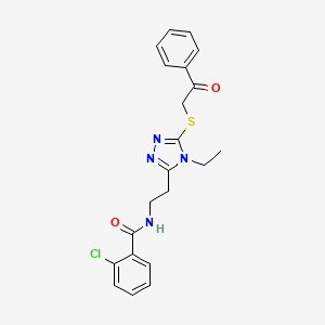 molecular formula C21H21ClN4O2S B4794782 2-chloro-N-(2-{4-ethyl-5-[(2-oxo-2-phenylethyl)thio]-4H-1,2,4-triazol-3-yl}ethyl)benzamide 