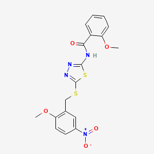 molecular formula C18H16N4O5S2 B4794832 2-methoxy-N-{5-[(2-methoxy-5-nitrobenzyl)thio]-1,3,4-thiadiazol-2-yl}benzamide 