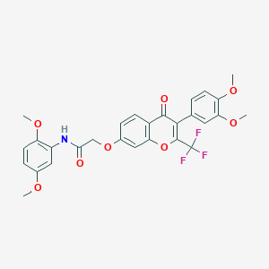 molecular formula C28H24F3NO8 B4794887 N-(2,5-dimethoxyphenyl)-2-{[3-(3,4-dimethoxyphenyl)-4-oxo-2-(trifluoromethyl)-4H-chromen-7-yl]oxy}acetamide 