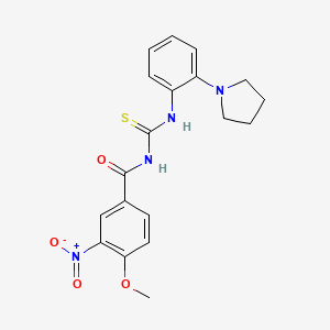 molecular formula C19H20N4O4S B4794894 4-methoxy-3-nitro-N-({[2-(1-pyrrolidinyl)phenyl]amino}carbonothioyl)benzamide 