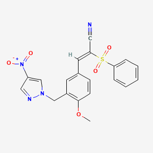 molecular formula C20H16N4O5S B4794989 3-{4-methoxy-3-[(4-nitro-1H-pyrazol-1-yl)methyl]phenyl}-2-(phenylsulfonyl)acrylonitrile CAS No. 957488-06-1