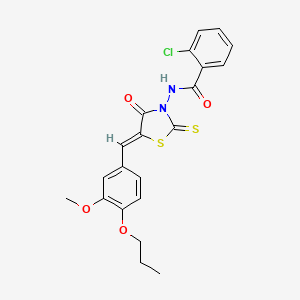 molecular formula C21H19ClN2O4S2 B4795017 2-chloro-N-[5-(3-methoxy-4-propoxybenzylidene)-4-oxo-2-thioxo-1,3-thiazolidin-3-yl]benzamide 