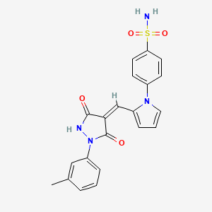 molecular formula C21H18N4O4S B4795154 4-(2-{[1-(3-methylphenyl)-3,5-dioxo-4-pyrazolidinylidene]methyl}-1H-pyrrol-1-yl)benzenesulfonamide 