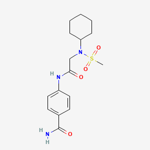 molecular formula C16H23N3O4S B4795168 4-{[N-cyclohexyl-N-(methylsulfonyl)glycyl]amino}benzamide 
