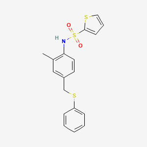 molecular formula C18H17NO2S3 B4795224 N-{2-methyl-4-[(phenylthio)methyl]phenyl}-2-thiophenesulfonamide 