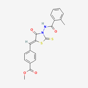 molecular formula C20H16N2O4S2 B4795229 methyl 4-({3-[(2-methylbenzoyl)amino]-4-oxo-2-thioxo-1,3-thiazolidin-5-ylidene}methyl)benzoate 