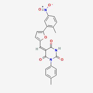molecular formula C23H17N3O6 B4795272 5-{[5-(2-methyl-5-nitrophenyl)-2-furyl]methylene}-1-(4-methylphenyl)-2,4,6(1H,3H,5H)-pyrimidinetrione 