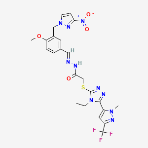 molecular formula C23H23F3N10O4S B4795322 2-({4-ethyl-5-[1-methyl-3-(trifluoromethyl)-1H-pyrazol-5-yl]-4H-1,2,4-triazol-3-yl}thio)-N'-{4-methoxy-3-[(3-nitro-1H-pyrazol-1-yl)methyl]benzylidene}acetohydrazide 