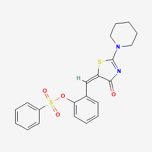 molecular formula C21H20N2O4S2 B4795408 2-{[4-oxo-2-(1-piperidinyl)-1,3-thiazol-5(4H)-ylidene]methyl}phenyl benzenesulfonate 