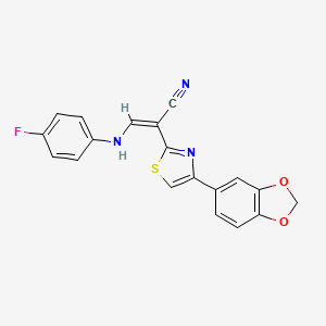 molecular formula C19H12FN3O2S B4795491 2-[4-(1,3-benzodioxol-5-yl)-1,3-thiazol-2-yl]-3-[(4-fluorophenyl)amino]acrylonitrile 