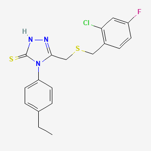 molecular formula C18H17ClFN3S2 B4795534 5-{[(2-chloro-4-fluorobenzyl)thio]methyl}-4-(4-ethylphenyl)-4H-1,2,4-triazole-3-thiol 