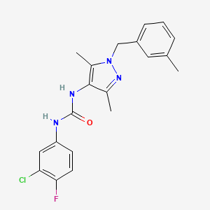 molecular formula C20H20ClFN4O B4795582 N-(3-chloro-4-fluorophenyl)-N'-[3,5-dimethyl-1-(3-methylbenzyl)-1H-pyrazol-4-yl]urea 