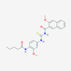 molecular formula C25H27N3O4S B4795597 3-methoxy-N-({[3-methoxy-4-(pentanoylamino)phenyl]amino}carbonothioyl)-2-naphthamide 