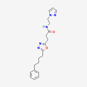 molecular formula C20H25N5O2 B4795619 3-[5-(4-phenylbutyl)-1,3,4-oxadiazol-2-yl]-N-[2-(1H-pyrazol-1-yl)ethyl]propanamide 