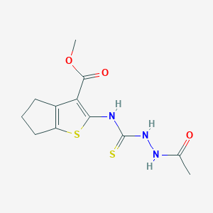 molecular formula C12H15N3O3S2 B4795713 methyl 2-{[(2-acetylhydrazino)carbonothioyl]amino}-5,6-dihydro-4H-cyclopenta[b]thiophene-3-carboxylate 