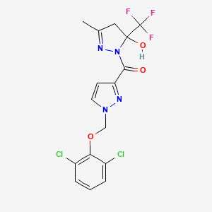 molecular formula C16H13Cl2F3N4O3 B4795899 1-({1-[(2,6-dichlorophenoxy)methyl]-1H-pyrazol-3-yl}carbonyl)-3-methyl-5-(trifluoromethyl)-4,5-dihydro-1H-pyrazol-5-ol 
