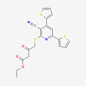 molecular formula C20H16N2O3S3 B4795940 ethyl 4-[(3-cyano-4,6-di-2-thienyl-2-pyridinyl)thio]-3-oxobutanoate 