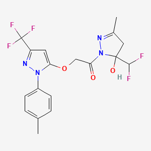 molecular formula C18H17F5N4O3 B4796149 5-(difluoromethyl)-3-methyl-1-({[1-(4-methylphenyl)-3-(trifluoromethyl)-1H-pyrazol-5-yl]oxy}acetyl)-4,5-dihydro-1H-pyrazol-5-ol 