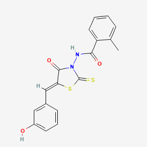 molecular formula C18H14N2O3S2 B4796155 N-[5-(3-hydroxybenzylidene)-4-oxo-2-thioxo-1,3-thiazolidin-3-yl]-2-methylbenzamide 