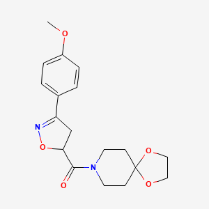 molecular formula C18H22N2O5 B4796218 8-{[3-(4-methoxyphenyl)-4,5-dihydro-5-isoxazolyl]carbonyl}-1,4-dioxa-8-azaspiro[4.5]decane 