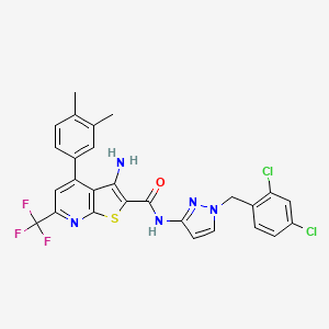 molecular formula C27H20Cl2F3N5OS B4796234 3-amino-N-[1-(2,4-dichlorobenzyl)-1H-pyrazol-3-yl]-4-(3,4-dimethylphenyl)-6-(trifluoromethyl)thieno[2,3-b]pyridine-2-carboxamide 