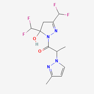 molecular formula C12H14F4N4O2 B4796251 3,5-bis(difluoromethyl)-1-[2-(3-methyl-1H-pyrazol-1-yl)propanoyl]-4,5-dihydro-1H-pyrazol-5-ol 